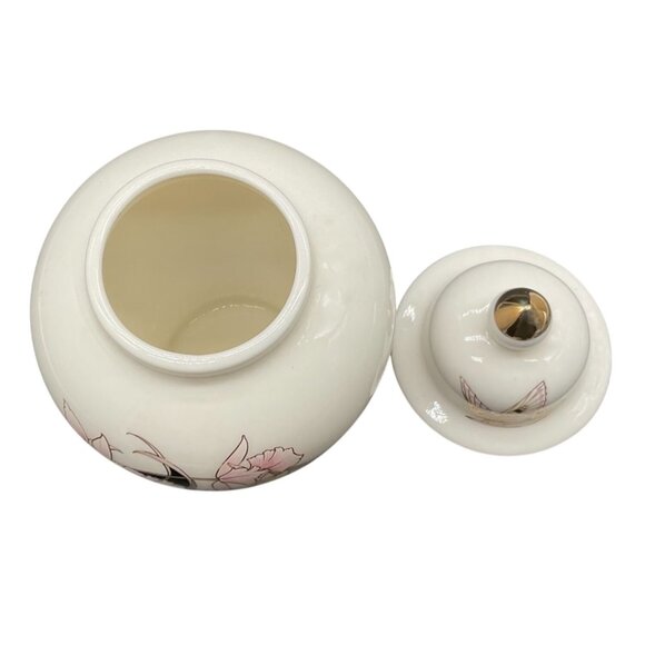 Vintage Japanese Fine China Ginger Jar With Lid & Floral Butterfly Design - Picture 5 of 8
